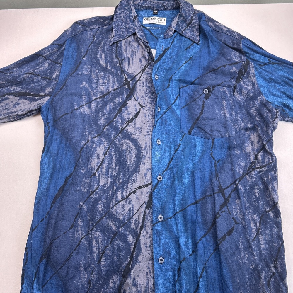 Vintage Georg Roth of Germany Mens Blue Medium Geometric Long Sleeve Shirt - Picture 2 of 15